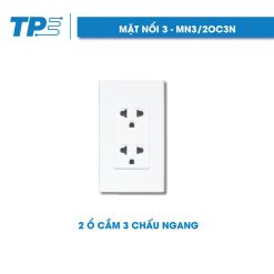 Mặt nổi 3, 2 ổ cắm 3 chấu ngang